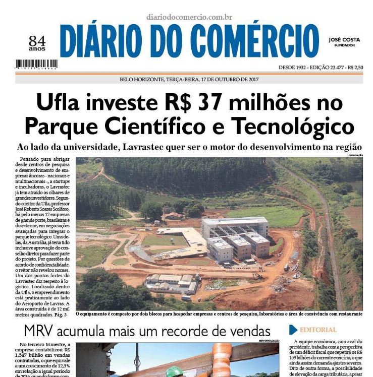 Ufla Na M Dia Di Rio Do Rcio Enaltece O Parque Tecnol Gico De