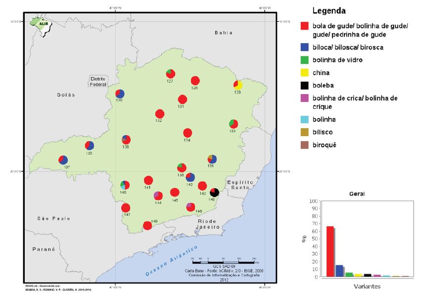 Mapa com a variação linguística de Minas Gerais