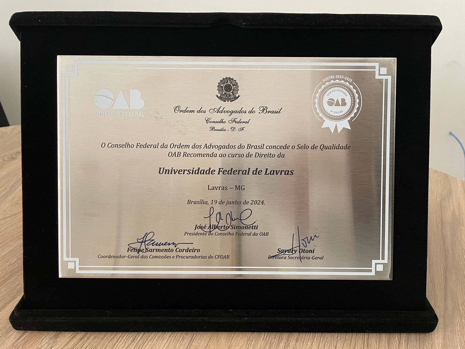  Pela terceira vez consecutiva, curso de Direito da UFLA recebe Selo OAB Recomenda