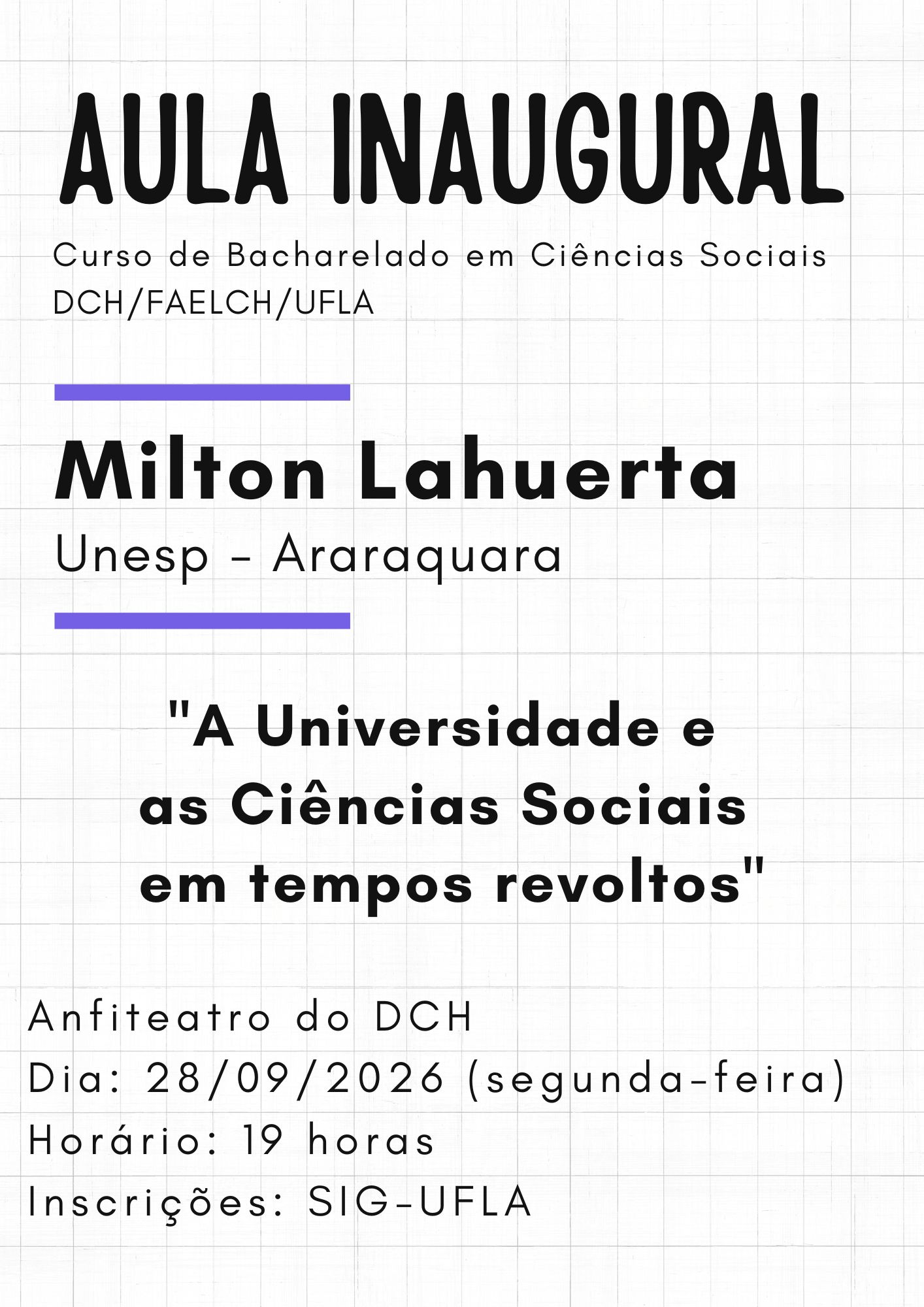 Curso de Ciências Sociais realiza aula inaugural na próxima segunda-feira